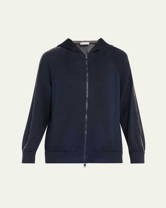 Monili-Trim Cotton-Silk Zip Hoodi